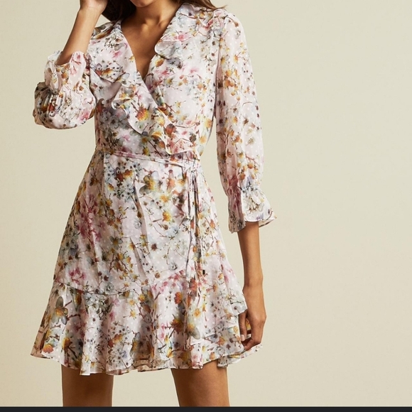 Ted Baker London Pink Jasmine Floral Printed Wrap Dress Size 3 (6-8) - Picture 7 of 7